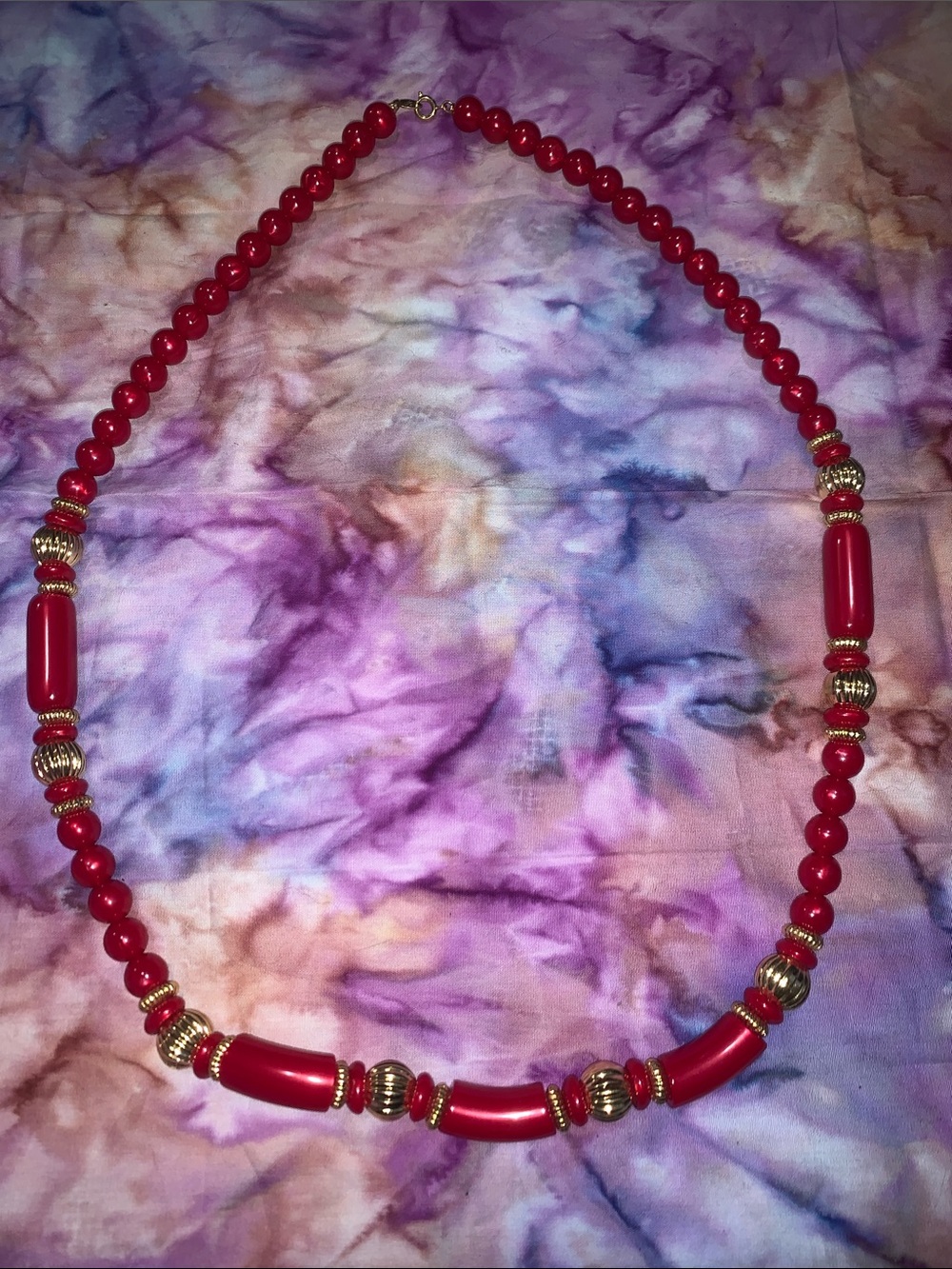 Vintage Trifari Red Bead Necklace with Gold-Tone Accents